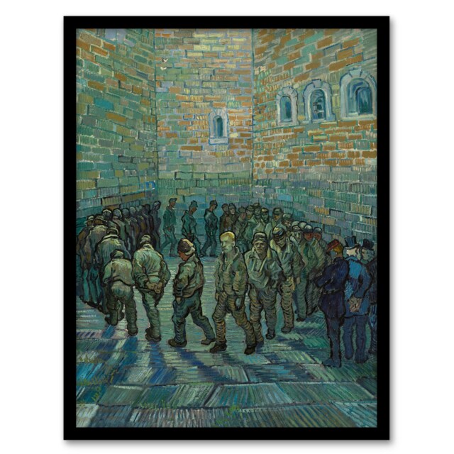 "Penitentiary Prisoners Exercising Van Gogh Framed Wall Art Print 12X16"""
