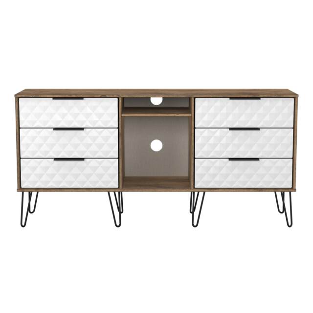 Islay 6 Drawer Sideboard in White Matt & Vintage Oak (Ready Assembled) White White Matt & Vintage Oak