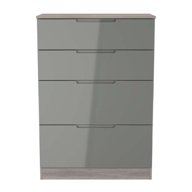 Lucca 4 Drawer Deep Chest of Drawers in Grey Gloss & Grey Oak (Ready Assembled) Grey Grey Gloss & Grey Oak