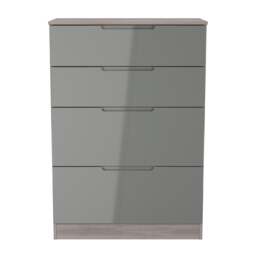 Lucca 4 Drawer Deep Chest of Drawers in Grey Gloss & Grey Oak (Ready Assembled) Grey Grey Gloss & Grey Oak