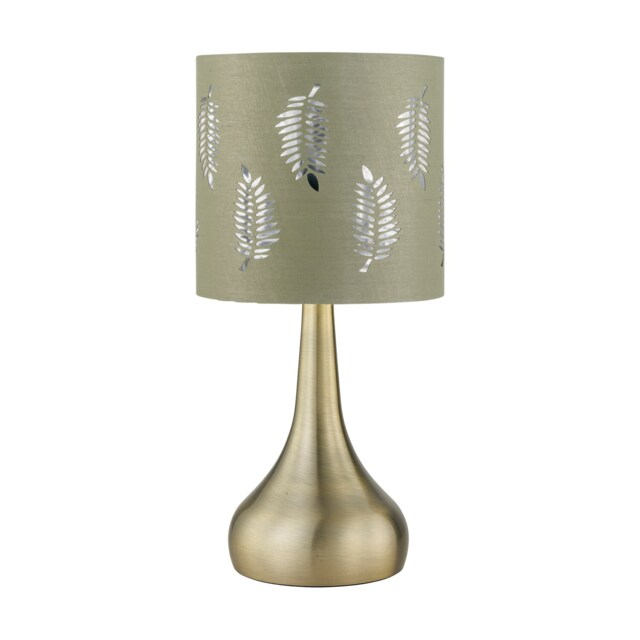 Romana - Antique Brass Touch Table Lamp with Sage Green Fern Shade