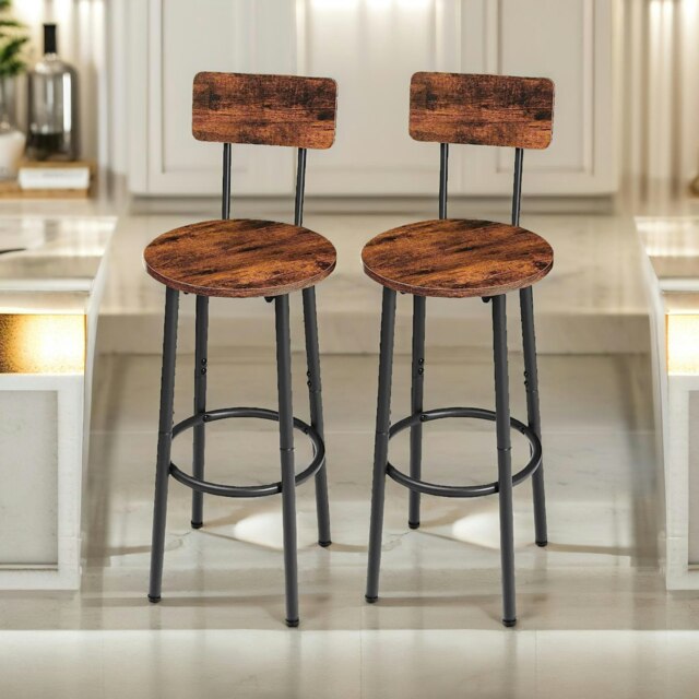 Set of 2 Bar Stools with Backrest Brown