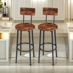 Set of 2 Bar Stools with Backrest Brown