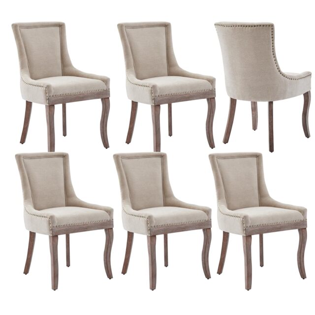 Bewley Set of 6 Modern Studded Linen Dining Chair with High Back