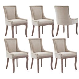 Bewley Set of 6 Modern Studded Linen Dining Chair with High Back