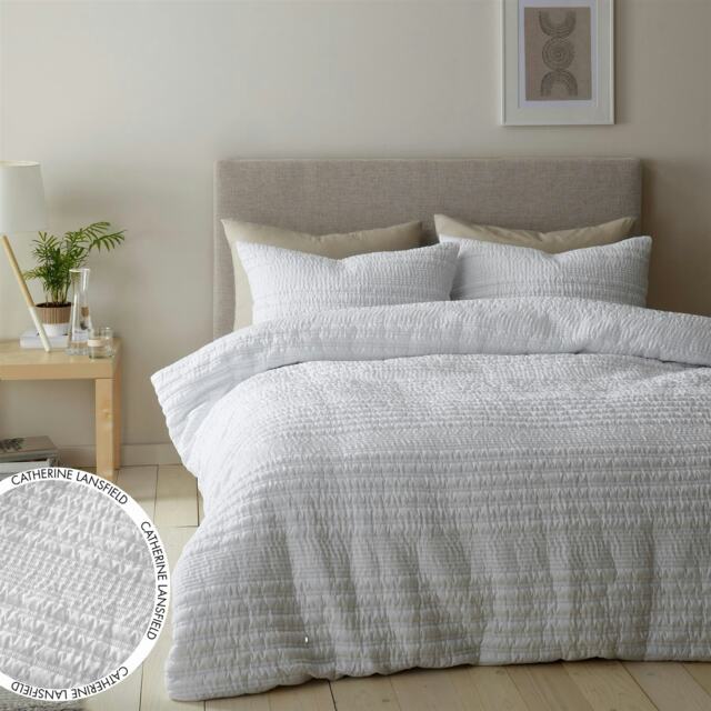 Catherine Lansfield Lennon Stripe White Duvet Cover Set White Single