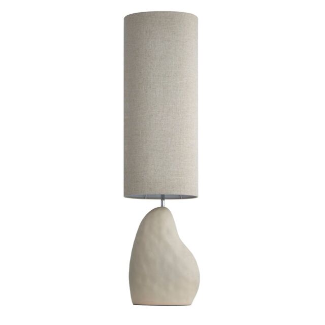 Pebble - Matt Ivory Ceramic 122cm Floor Lamp with Natural Linen Shade