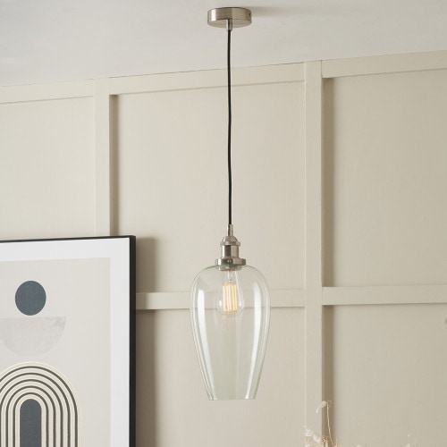Clear Glass Pendant Ceiling Light with Antique Silver Metal Chain Pendant Clear Clear 1