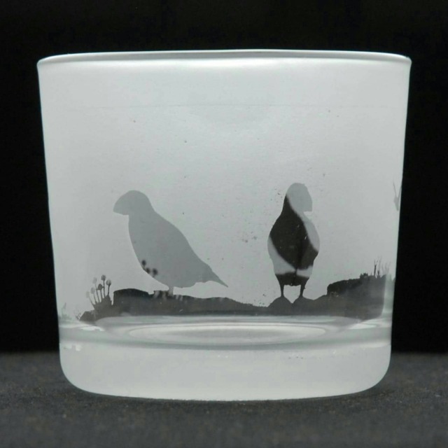 Animo Glass Engraved Votive Tealight Holder Puffin