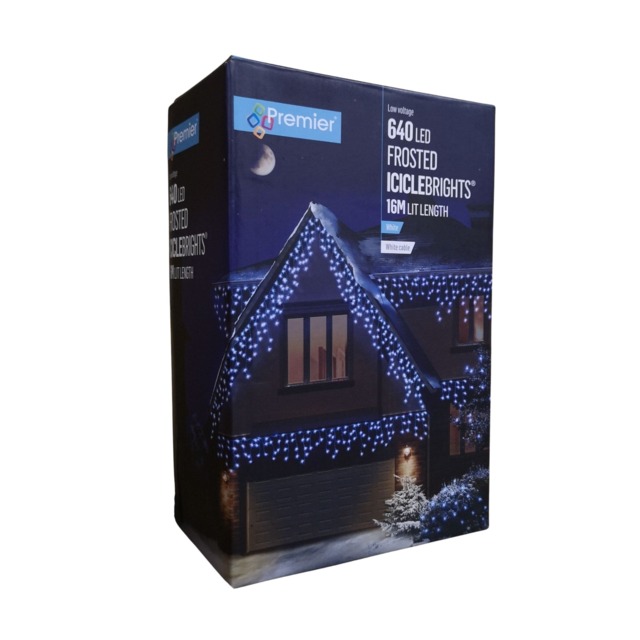 640 LED 16m Premier Christmas Outdoor 8 Function Icicle Lights in Cool White