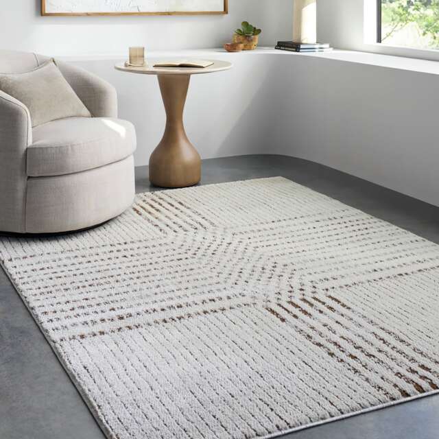 LIVABLISS Galey Alix Architect-Modern Graphic High Pile Rug 160 x 213 cm Ivory Brown