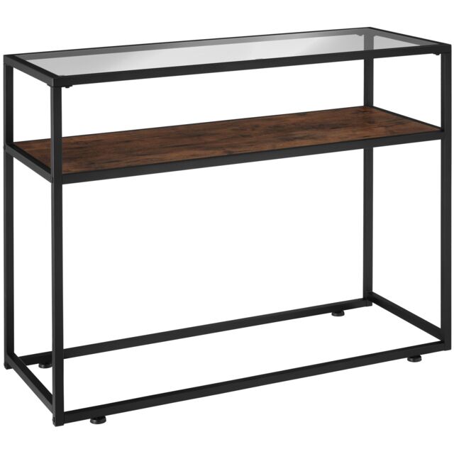 Console Table Kilkenny - 2 shelves, with glass top surface Brown Industrial wood dark, rustic 100 x 41 x 80,50 cm 1