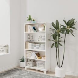 Wide Shelf Tier Wooden Bookcase Shelving Modern Open Display Storage Cabinet White White 5 Tier Wide 1