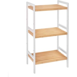 Bamboo Storage Shelf with 3 Tiers, Multipurpose Organiser for Bathroom, Kitchen and Bedroom, Natural and White