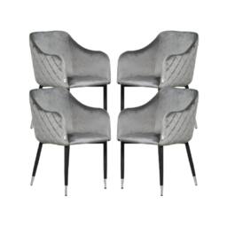 Set of 4 Verona Velvet Dining Chairs with Quilted Back & Black Legs - Modern Accent Chair with Silver Foot Tips Grey