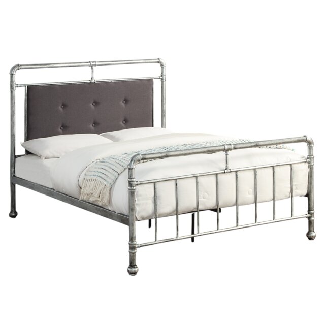 Shoreditch Distressed Silver Steel Industrial Scaffold Metal Bed Frame Silver Distressed Silver King