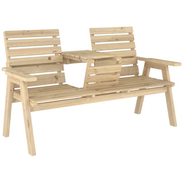 Outsunny Convertable 3-Seater Wood Bench Table Garden w/ Armrests Natural Brown Natural wood Not provided