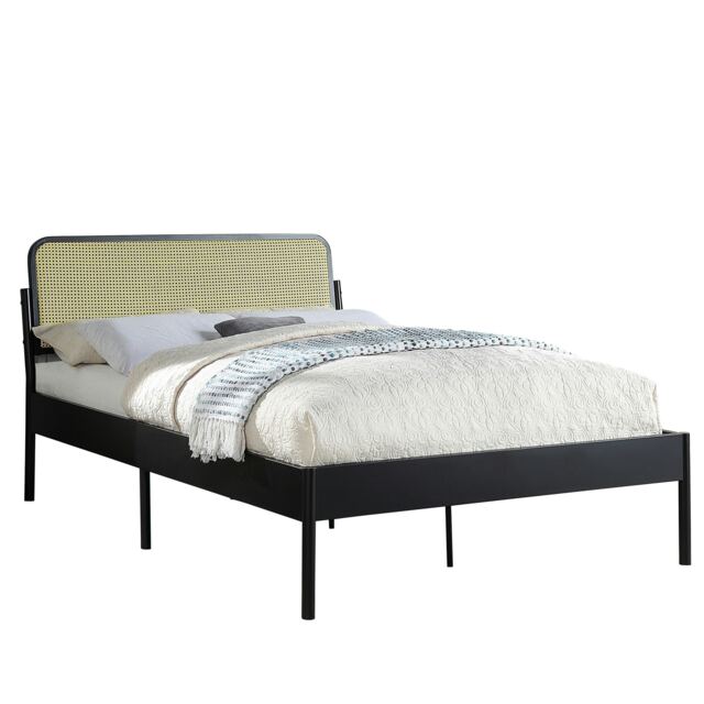 Cheshunt Black Metal Rattan Headboard Bed Frame (Double) Black Black Double