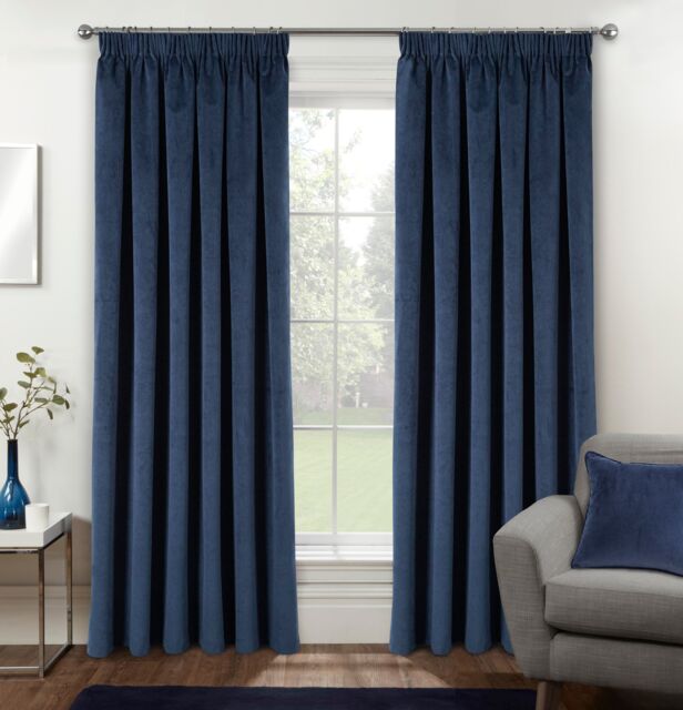 Luxury Enhanced Living Navy Velvet, Supersoft, Blackout, Thermal Curtains with Tape Top (PAIR) - 46 x 72 inch (117x183cm) Blue Navy 2
