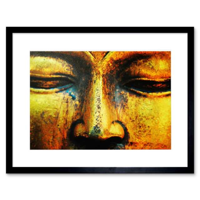 "Buddha Statue Head Face Detail Photograph 9x7"" Black Framed Wall Art Print"