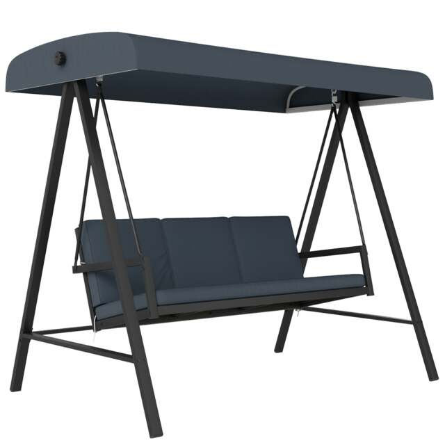 Outsunny 3 Seater Garden Swing Chair with Adjustable Canopy, Dark Grey Grey Dark Grey