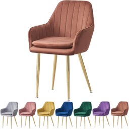 MOF Dining chair Armchair with Armrest & Backrest Upholstered seat with Metal legs T05 Brown