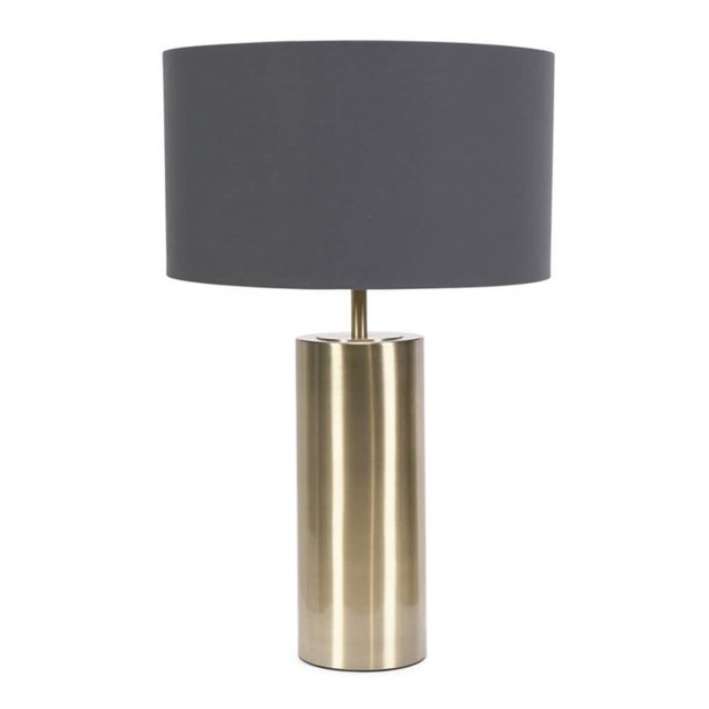 ValueLights Lexy Antique Brass Dimmable Table Lamp Charcoal Shade and Bulb