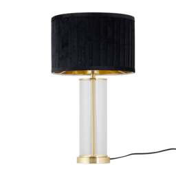 Aura - Satin Brass Table Lamp with Black Pleated Velvet Shade Gold Satin brass plate with clear glass detail and black velvet 1