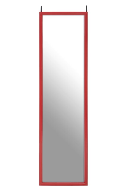 Interiors By Premier Red Plastic Frame Over Door Mirror, Durable 124x34cm Full-Length Mirror for Bedroom or Bathroom Red
