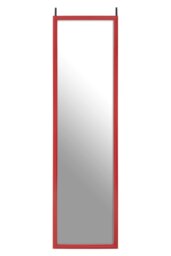 Interiors By Premier Red Plastic Frame Over Door Mirror, Durable 124x34cm Full-Length Mirror for Bedroom or Bathroom Red
