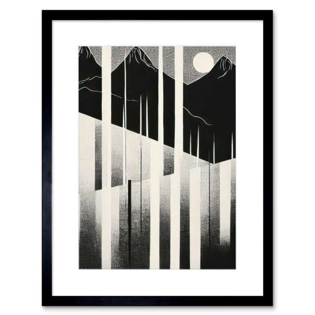 "Abstract Mountain Landscape Lake Sunrise 9x7"" Black Framed Wall Art Print"