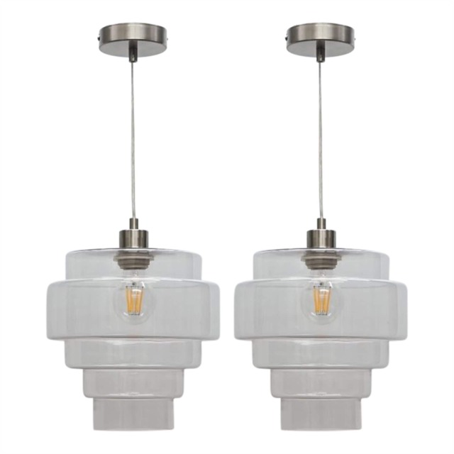 Set of 2 Benson - 5 Tier Glass & Satin Nickel Ceiling Pendant Lights
