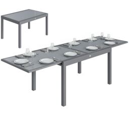 Outsunny Aluminium Extending Garden Table, Glass Top Dining Table, Grey Grey Grey, Dark Grey 135/270 x 90 x 75 cm