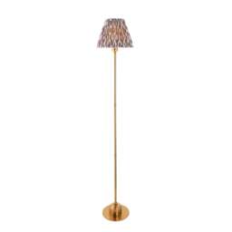 Burley Rechargeable Brushed Aged Brass Plate Floor Lamp with Pearl Grey Fabric Ikat Shade 25cm Integrated LED