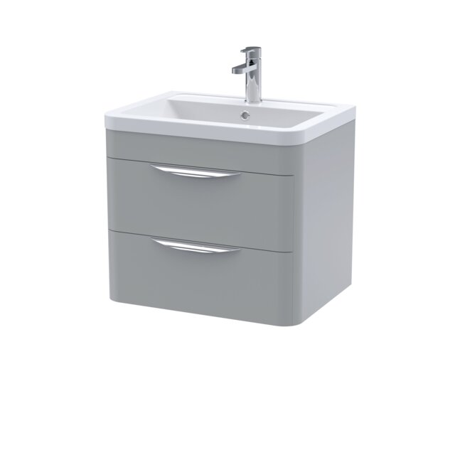Balterley Aldershawe Wall Hung 2 Drawer Vanity Unit, Ceramic Basin, 600mm, Grey