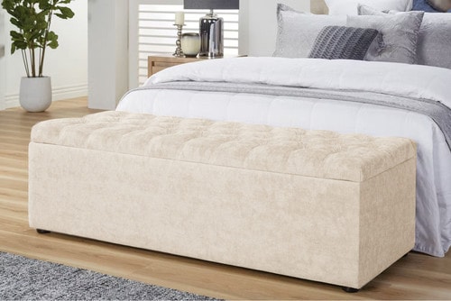 137cm Chesterfield Ottoman Storage Box -Upholstered Blanket Box - Cream Naple Ottoman Bench
