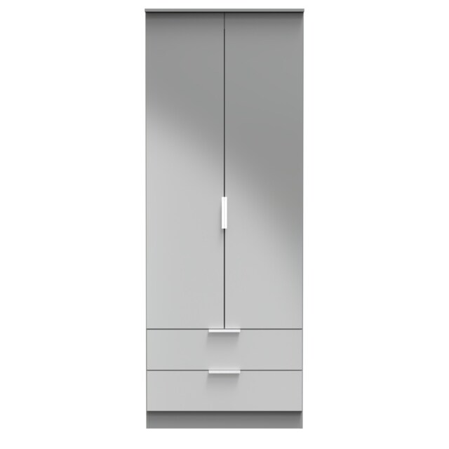 Dover Tall 2 Drawer Double Wardrobe in Uniform Grey & Dusk Grey (Ready Assembled) Grey Uniform Grey & Dusk Grey