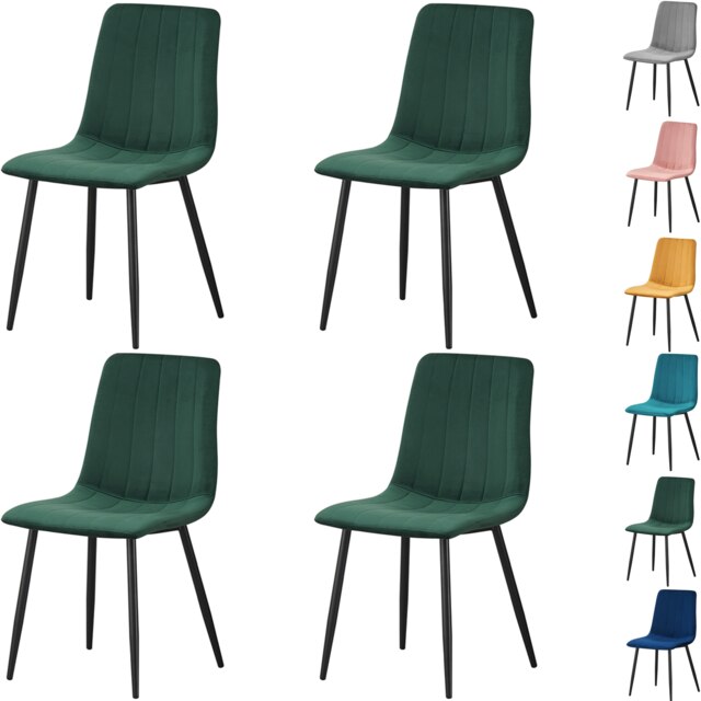 Set of 4 Chairs Milan Velvet Dining Chairs with Sturdy Metal Legs - Kitchen, Living Room & Reception Chairs with Backrest and Padded Seat Green One Size