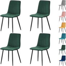 Set of 4 Chairs Milan Velvet Dining Chairs with Sturdy Metal Legs - Kitchen, Living Room & Reception Chairs with Backrest and Padded Seat Green One Size