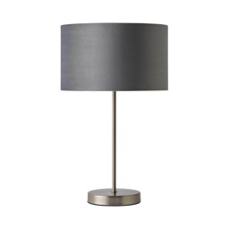 ValueLights Charlie Brushed Chrome Table Lamp Grey Velvet Shade and Bulb
