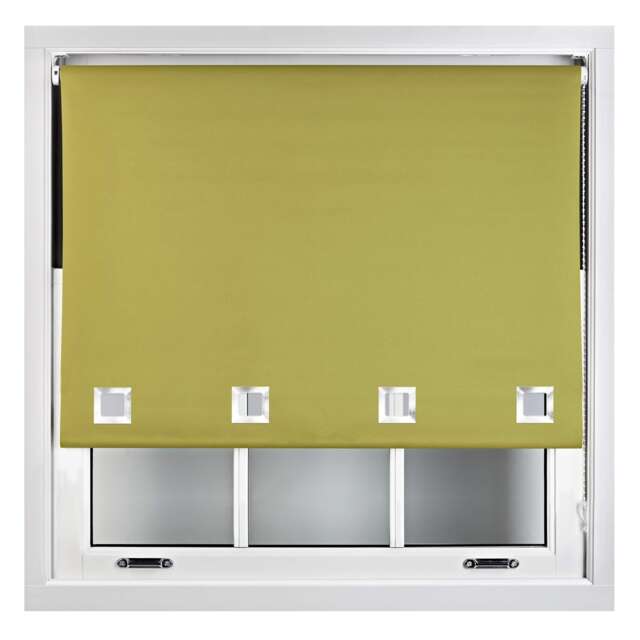 FURNISHED Blackout Roller Blinds with Large Square Eyelets Made to Measure Window Shade Green Green (W) 90cm x (L) 210cm