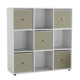 9 Cube Wooden Bookcase Shelving Unit with 5 Collapsible Fabric Drawers Multi White & Beige 1