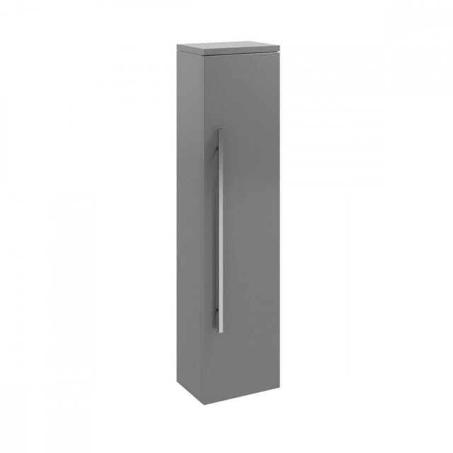 Bathroom Wall Mounted Tall Boy Unit 1400mm High x 355mm Wide - Storm Grey Gloss - Brassware Not Included Grey Grey 1