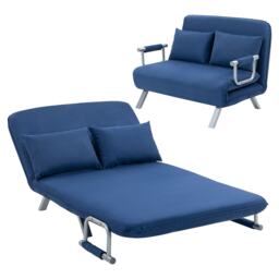 HOMCOM Fabric Sofa, Convertible 2 Seater Sofa Bed w/ Pillows, Dark Blue