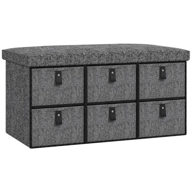 HOMCOM Shoe Bench with Seat, Shoe Storage Bench with Fabric Drawers Dark Grey Grey Dark Grey