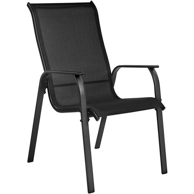 Yaheetech Set of 2 Outdoor Texteline Stackable Dining Chairs with Backrest-Black Black Black One Size