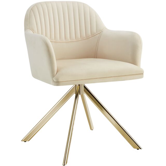 Lounge Armchair Living Room Accent Chair 360 Swivel Slim Steel Legs Velvet Fabric Cream cream/gold 1
