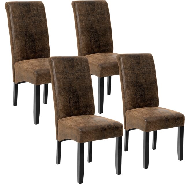 Dining Chair - ergonomic seat shape, high backrest, padded, faux leather Brown antique brown 4
