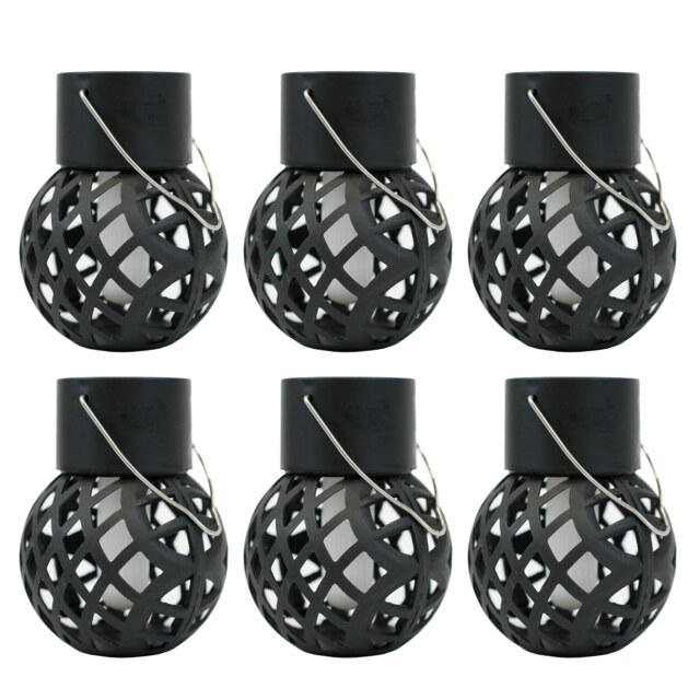 Gardenwize Pack of 6 Solar Hanging Flame Lantern Lights Outdoor Black