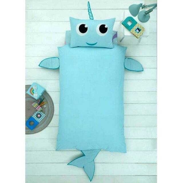 Under The Sea Narwhal Duvet Cover Set - Blue - Single Blue Single